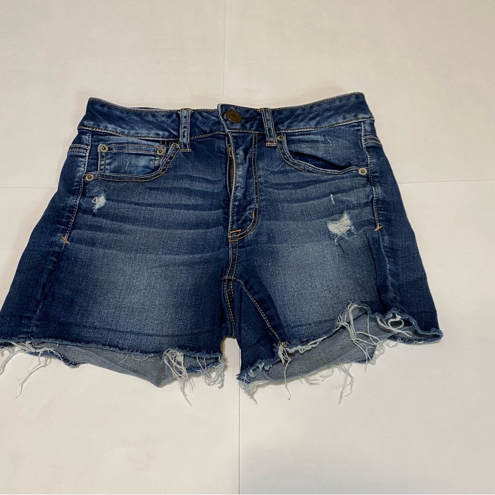American Eagle Outfitters Blue Jean Shorts Distressed Frayed Hem